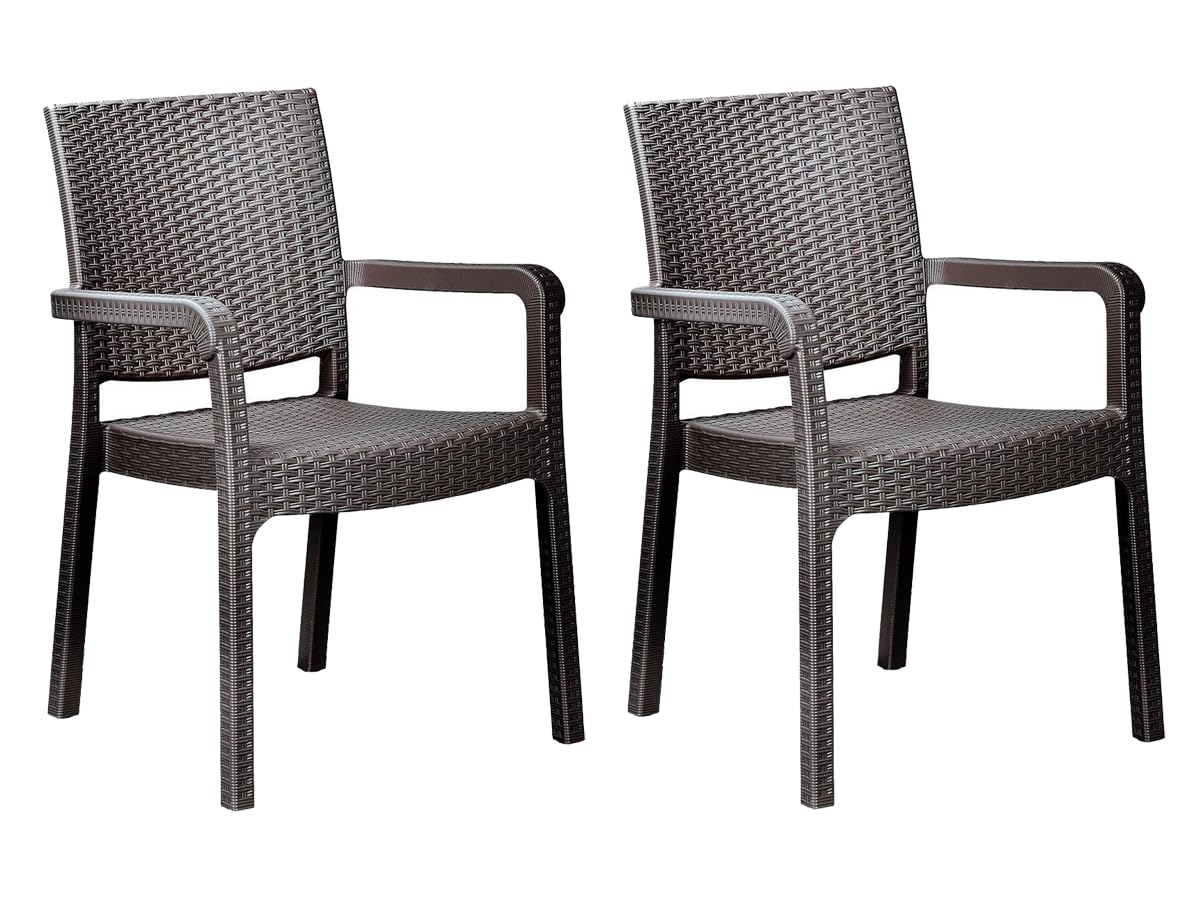 Violet House Sillas de Jardín con reposabrazos, Apilable, Silla plástico, Silla Exterior, 2 Unidades Marrón Oscuro, Casi Negro