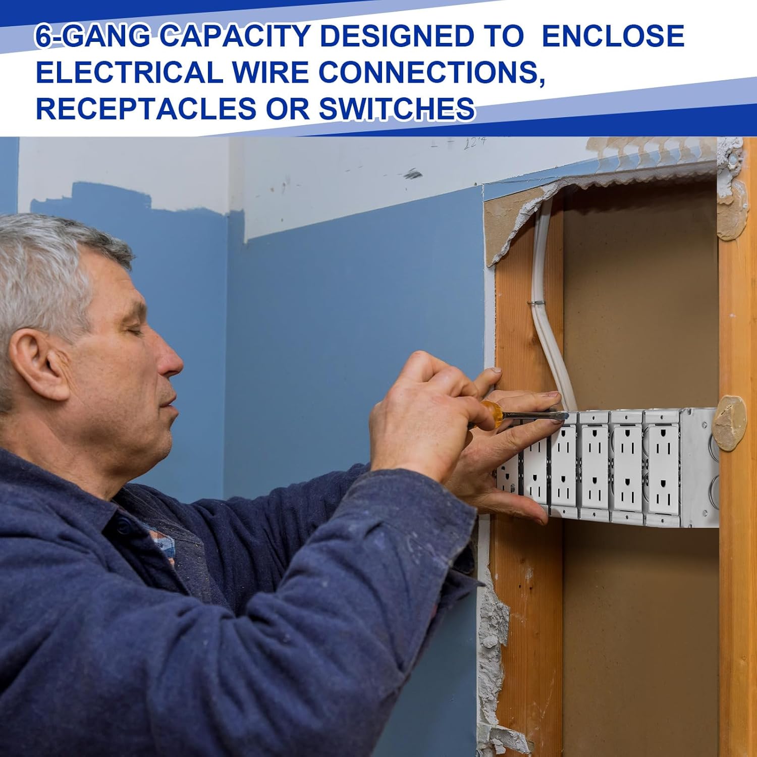 Fumete 4 Pcs 6-Gang Electrical Box Metal Electrical Box Masonry 2.5 Inch Deep 95.3 Cu in Multi Device Switch Square Alloy Steel Wall Embedded for Multiple Wiring Configurations