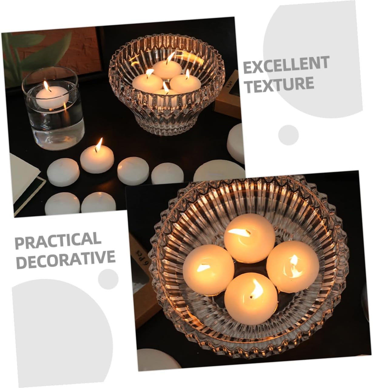 Floating Candles Small Unscented Wax Tealights 4.5x2.5cm 6pcs for Wedding Party Reception Home and Outdoor Decor