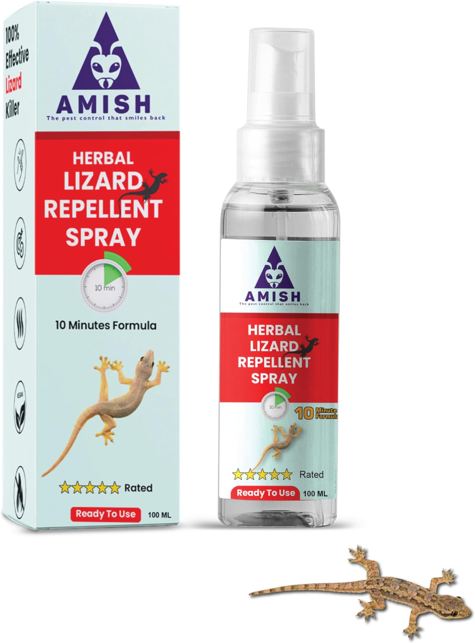 Amish Herbal Lizard Spray 100ml Pack Of 10 |10 Minutes Formula |Removes Entire Lizard colony|Powerful 100% Organic No Chemical Lizard Repellent Spray For home and kitchen