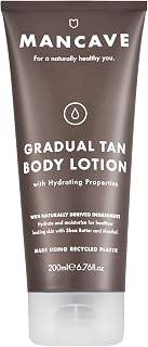 ManCave Healthy Looking Skin Gradual Tan Body Lotion 200ml for Men, Hydrate,Tone and Build a Healthy Glow with Shea Butter and Olive Oil,Vegan Friendly,Tube made from Recycled Plastics, Made in the UK