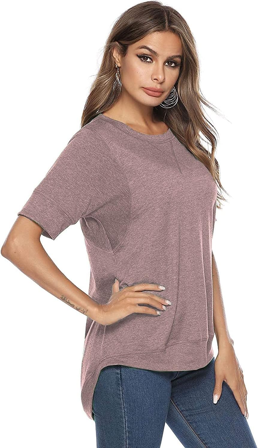 T Shirts for Womens Loose Fit Short Sleeve Casual Tops Cotton Ladies Tshirts Pullover Tees Crew Neck Side Split Tops - Image 2
