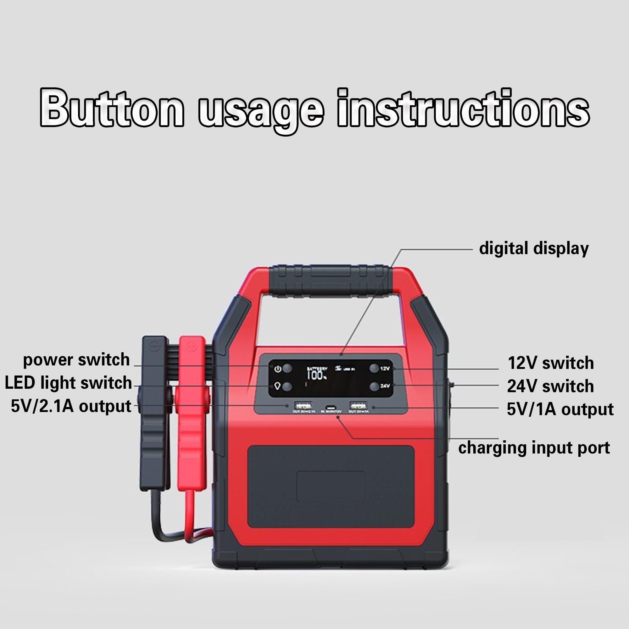 Iniciador De Salto De 12v / 24v Pesado, Paquete Portátil De Potenciador De Batería De Pico De 1500a 42000mah para Automóviles, Camiones, Motores Diésel Y Vehículos Comerciales