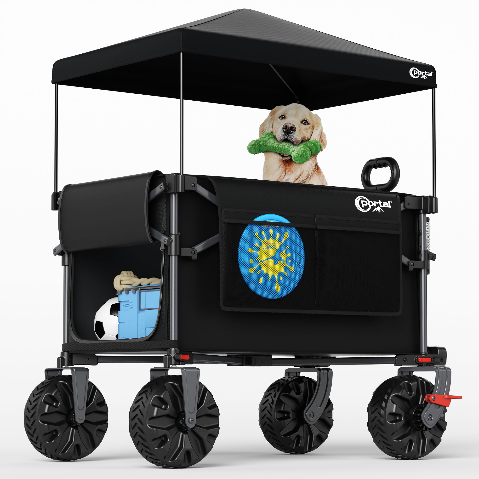 Portal 350L Collapsible Wagon Cart with Removable Canopy, 270LB Cart Black | Collapsible Wagon Cart with Removable Canopy Folding with Rear Door for Pet, Camping, Beach, Sports and Outdoor Adventures