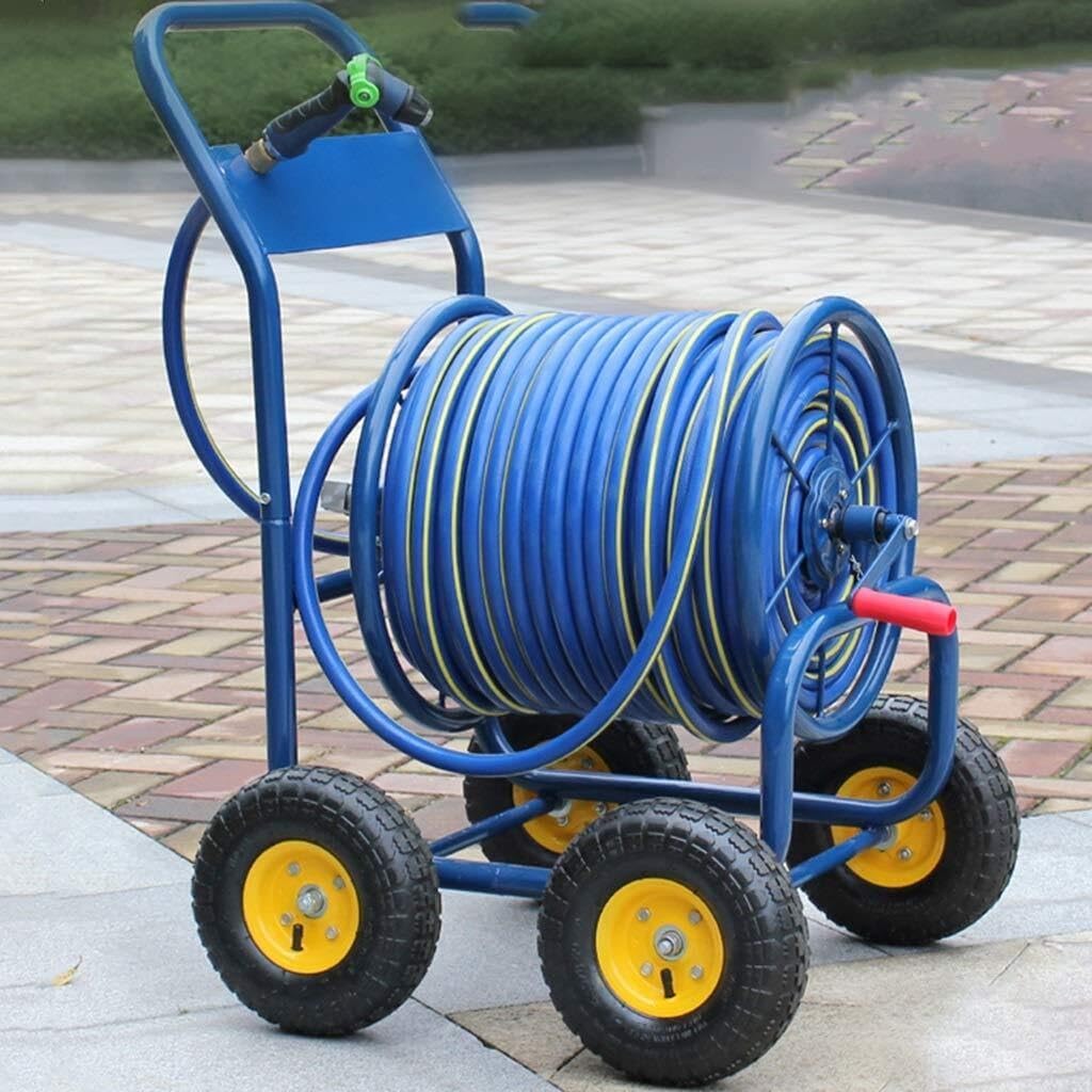 Decorative Garden Hose Reel Cart With Four Wheels, Large 25mm Water Pipe Storage Rack, Portable Car Wash Hose Set, Retro Style(Hose reel-40M pipe)