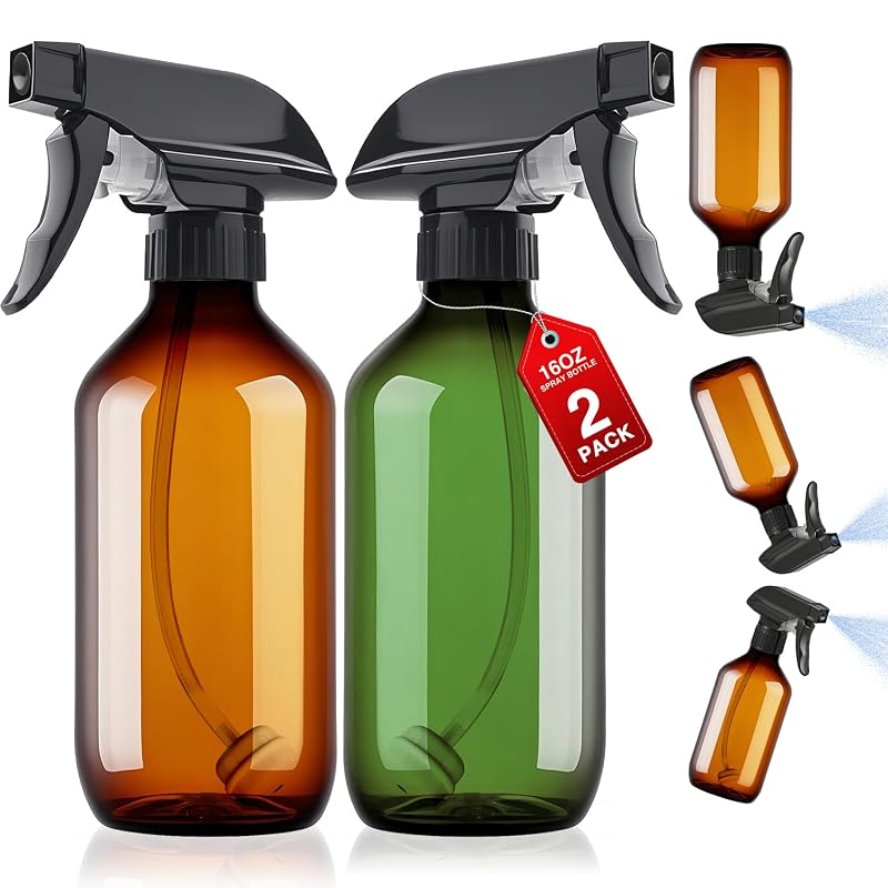 Frascos borrifadores de plástico AMORIX verde e marrom, pacote com 2, 473 mL