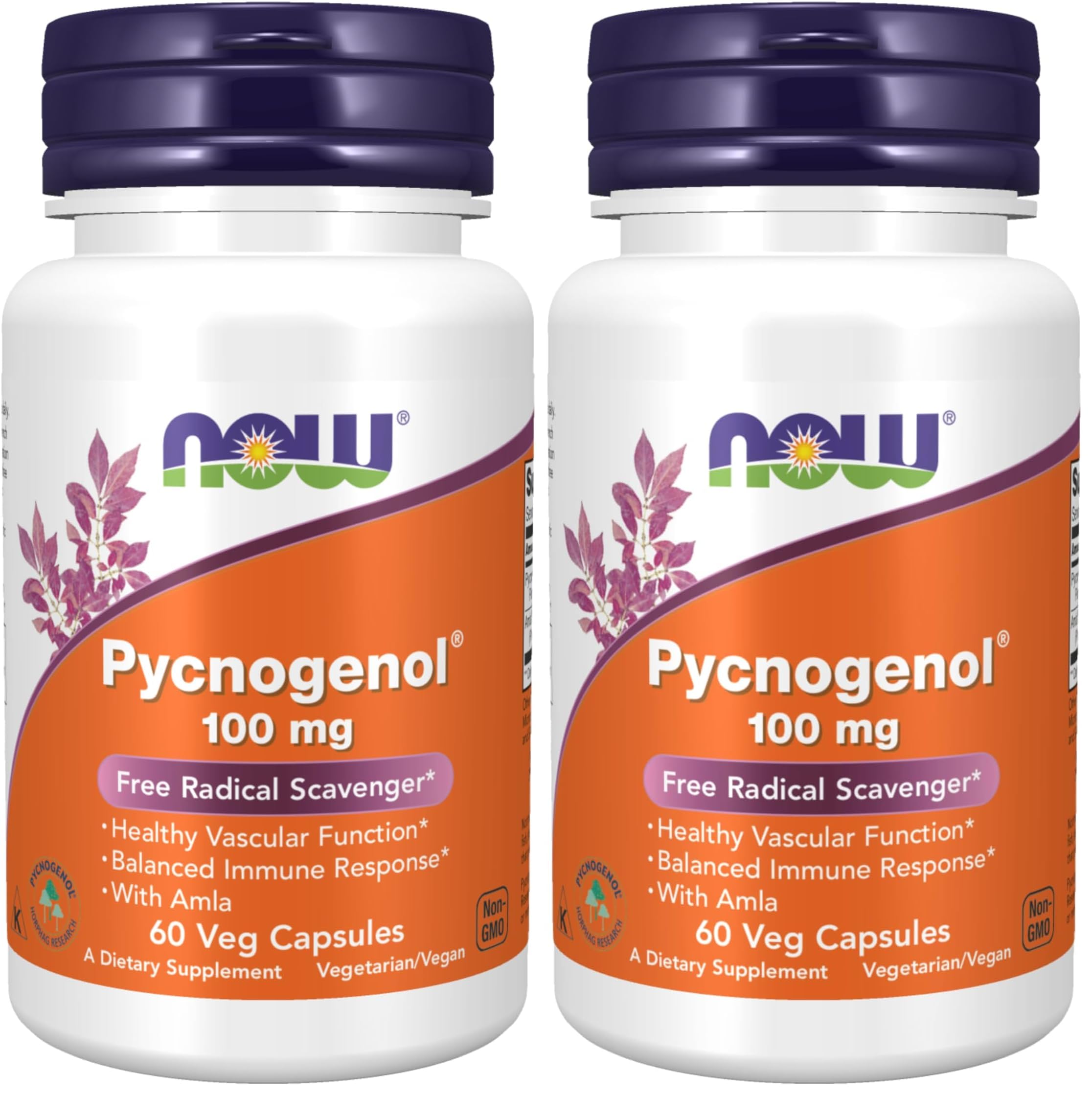 NOW Foods Supplements, Pycnogenol 100 mg (a Unique Combination of Proanthocyanidins from French Maritime Pine) with Amla, 60 Veg Capsules, (Pack of 2) 60 Count (Pack of 2)