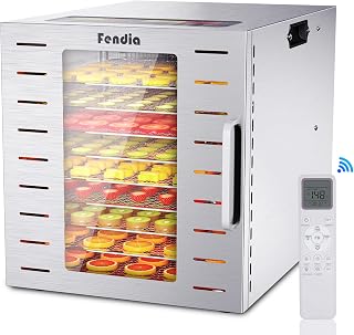 FendiaHomeandKitchen 800W Food Dehydrator for Jerky: 9 Large Stainless Steel Trays, Remote Control, 24H Timer, 194°F Precision for Fruits, Herbs, Dog Treats