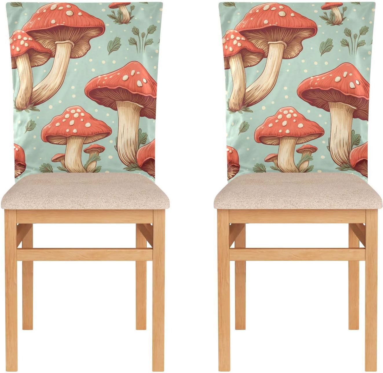 ALAZA Mushrooms and Dots Chair Back Cover Set of 6, Washable Reusable Removable Chair Slipcovers Decorative Chair Cover for Home Kitchen Wedding Party