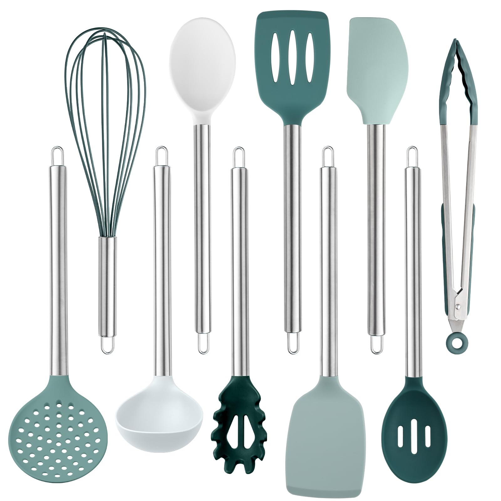 COOK WITH COLOR Silicone Cooking Utensils, Kitchen Utensil Set, Easy to Clean Silicone Kitchen Utensils, Cooking Utensils for Nonstick Cookware, Kitchen Gadgets Set, 10 Pieces, Teal