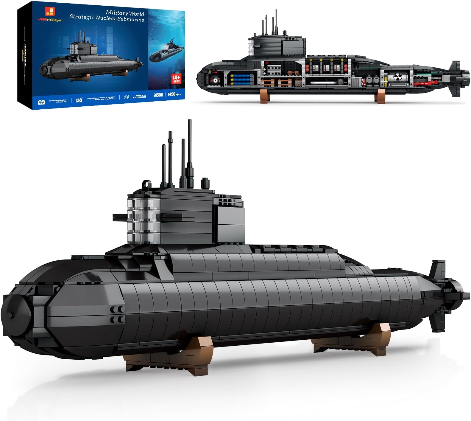 Nuclear Submarine Building Blocks Sets - Military Submarine Kits with Lights, WW2 History Collectible Home Room Decor Battleship Construction Toys, Gifts for Boys Teens Adults
