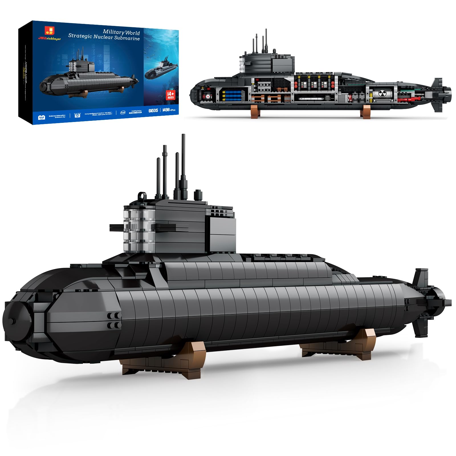 JMBricklayer 61505 Ensemble de Blocs de Construction de sous-Marin Atomique, Blocs de Construction à Pince pour Navire Militaire, kit de modèle de sous-Marin avec Construction réelle