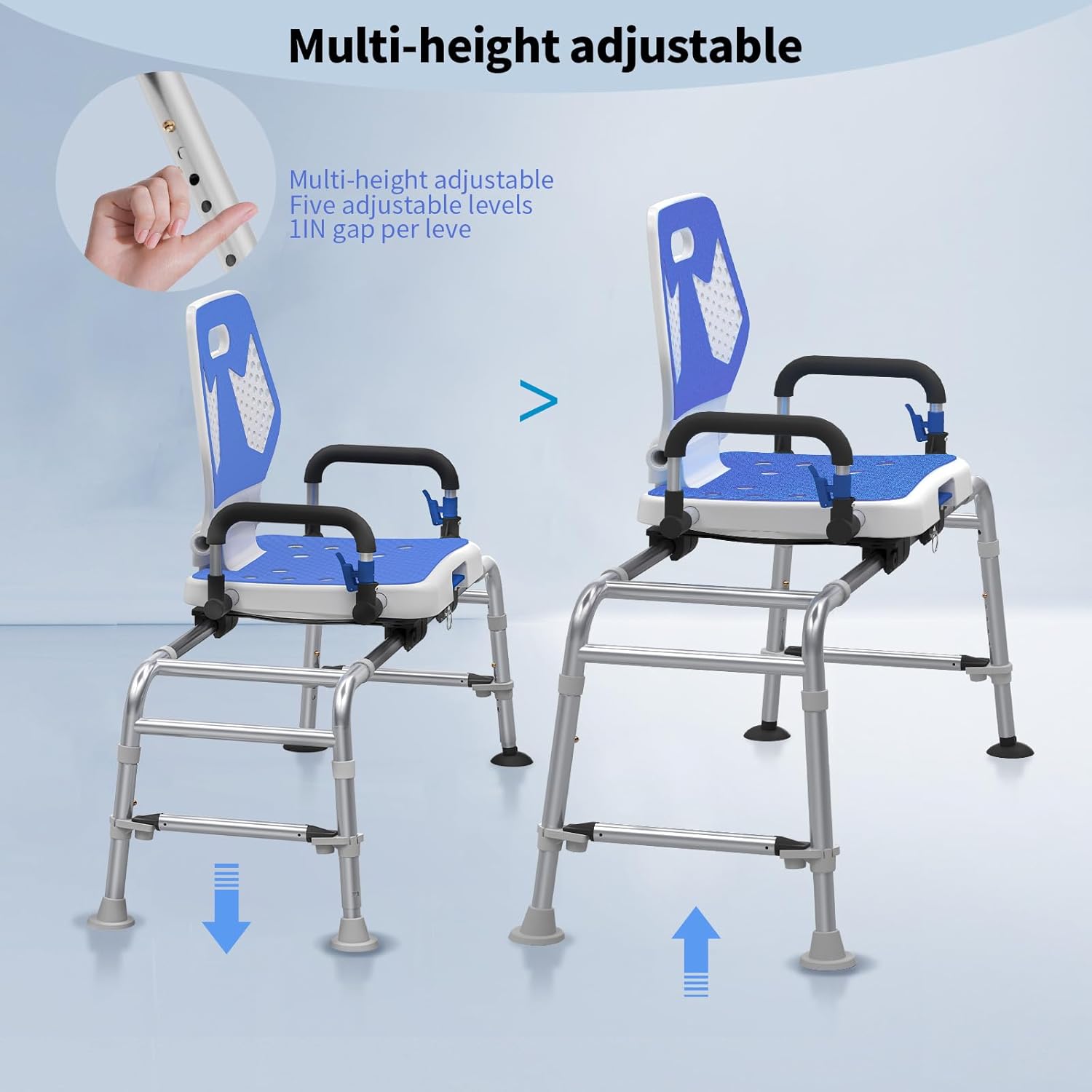 Sliding Shower Chair Swivel Tub Transfer Bench with Backrest with Non Slip Suction Cups 400lbs Weight Capacity Adjustable Height Shower Seat for Elderly Disabled Bathing Inside Shower