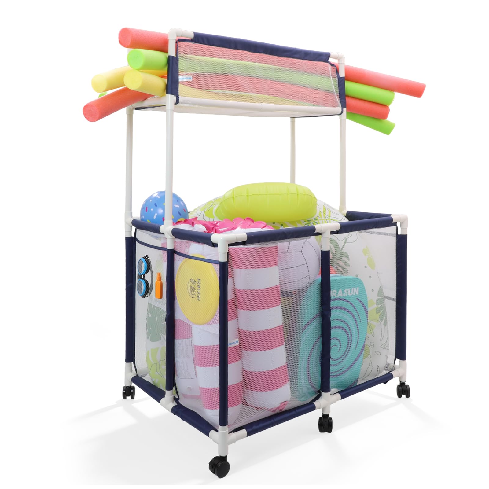 Bac de rangement à roulettes AURASUN double couche pour piscine