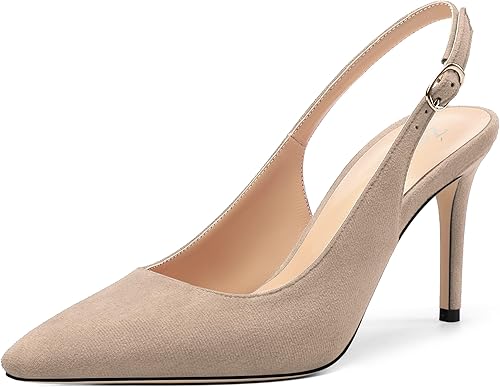 zasudxie Women's Slingback Suede Pointed Toe Wedding Dress Buckle Comfort Stilet
