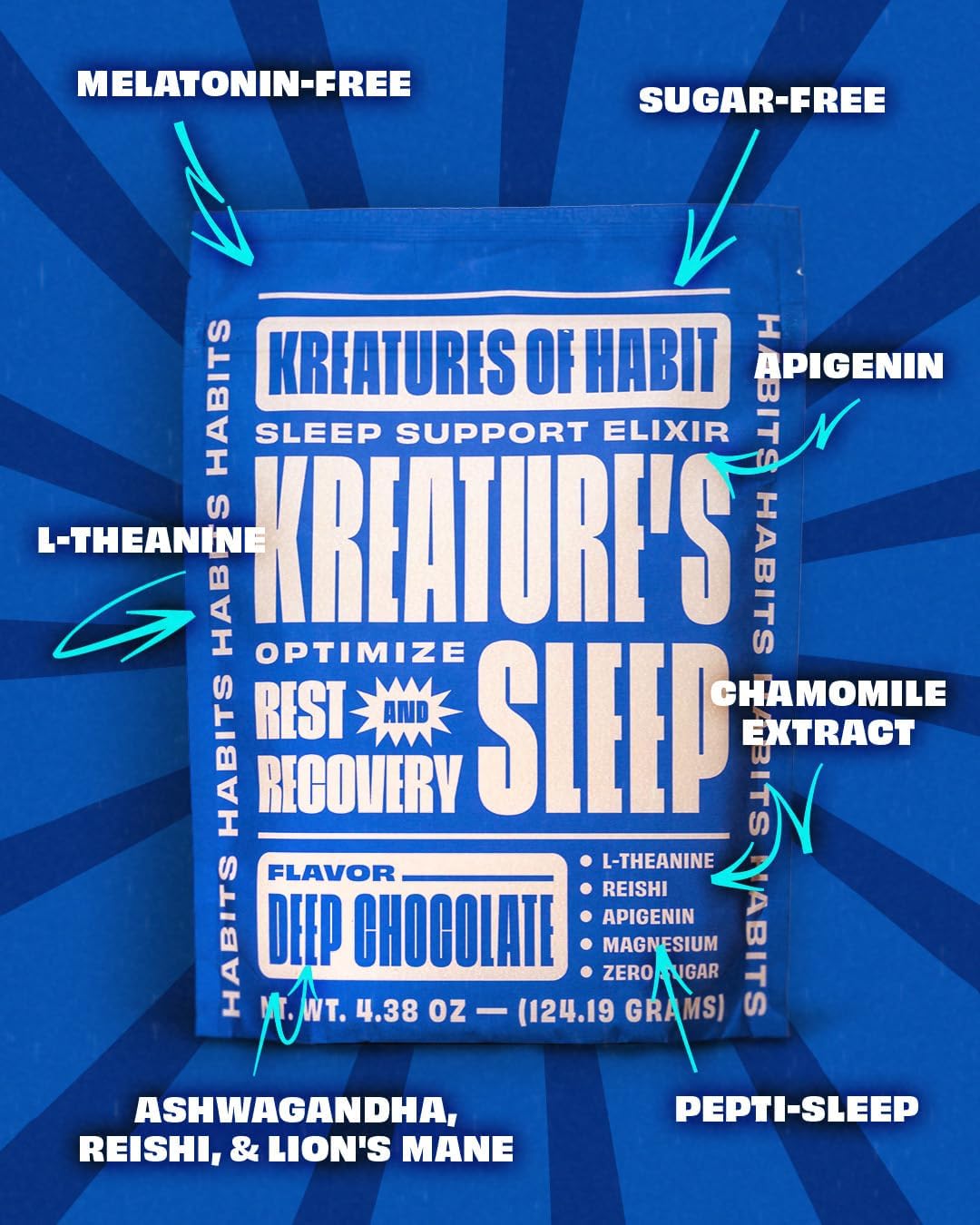 Kreatures of Habit | KREATURE'S Sleep | Sugar-Free, Sleep Support Elixir | with Ashwagandha, Chamomile, GABA, L-Theanine, Reishi & Magnesium | Chocolate