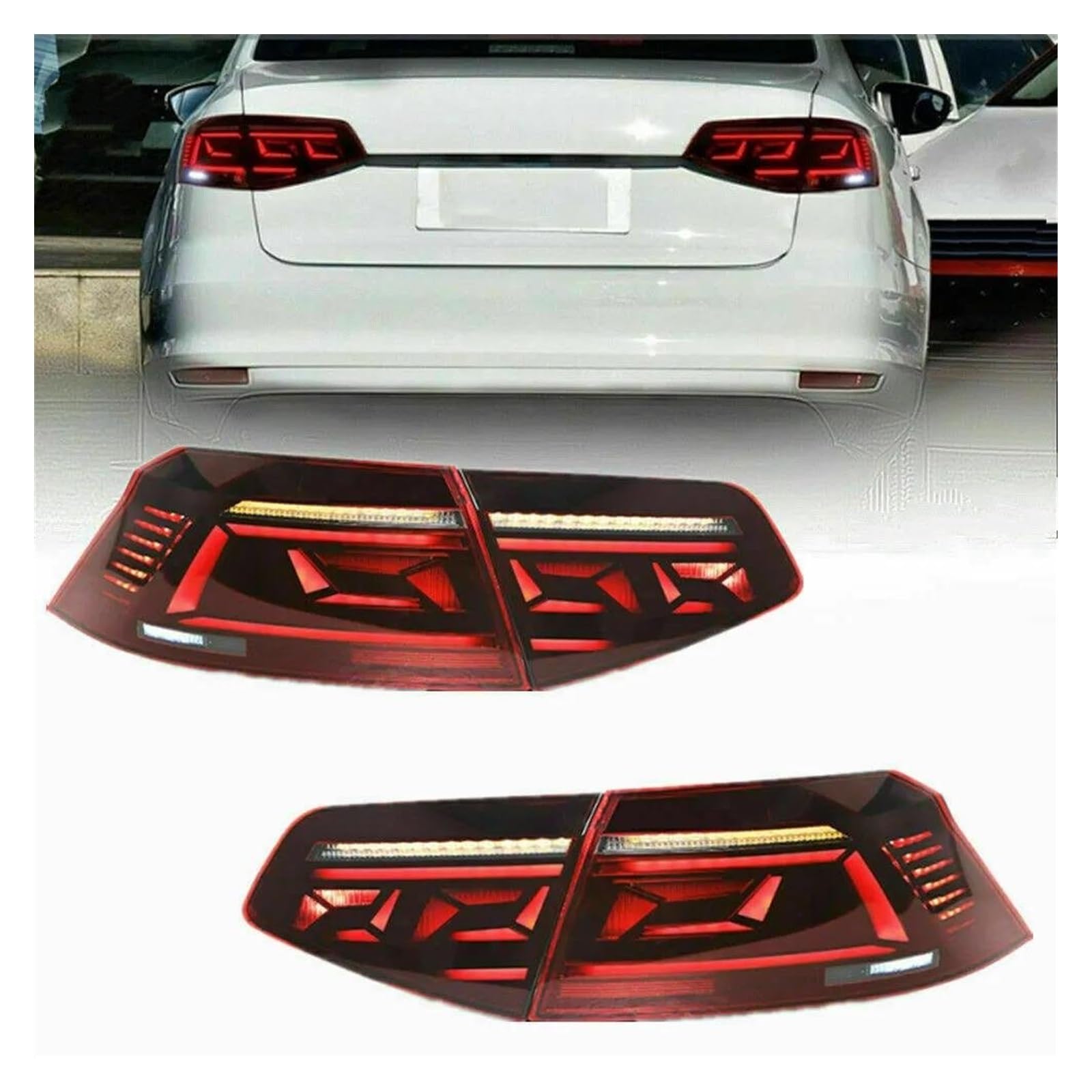 Feu Remorque Feux Arrière Ensemble De Feux Arrière LED Pour VW Pour Jetta 2015 2016 2017 2018 MK6 Démarrage Animation Indicateur Séquentiel Ac(Rouge)