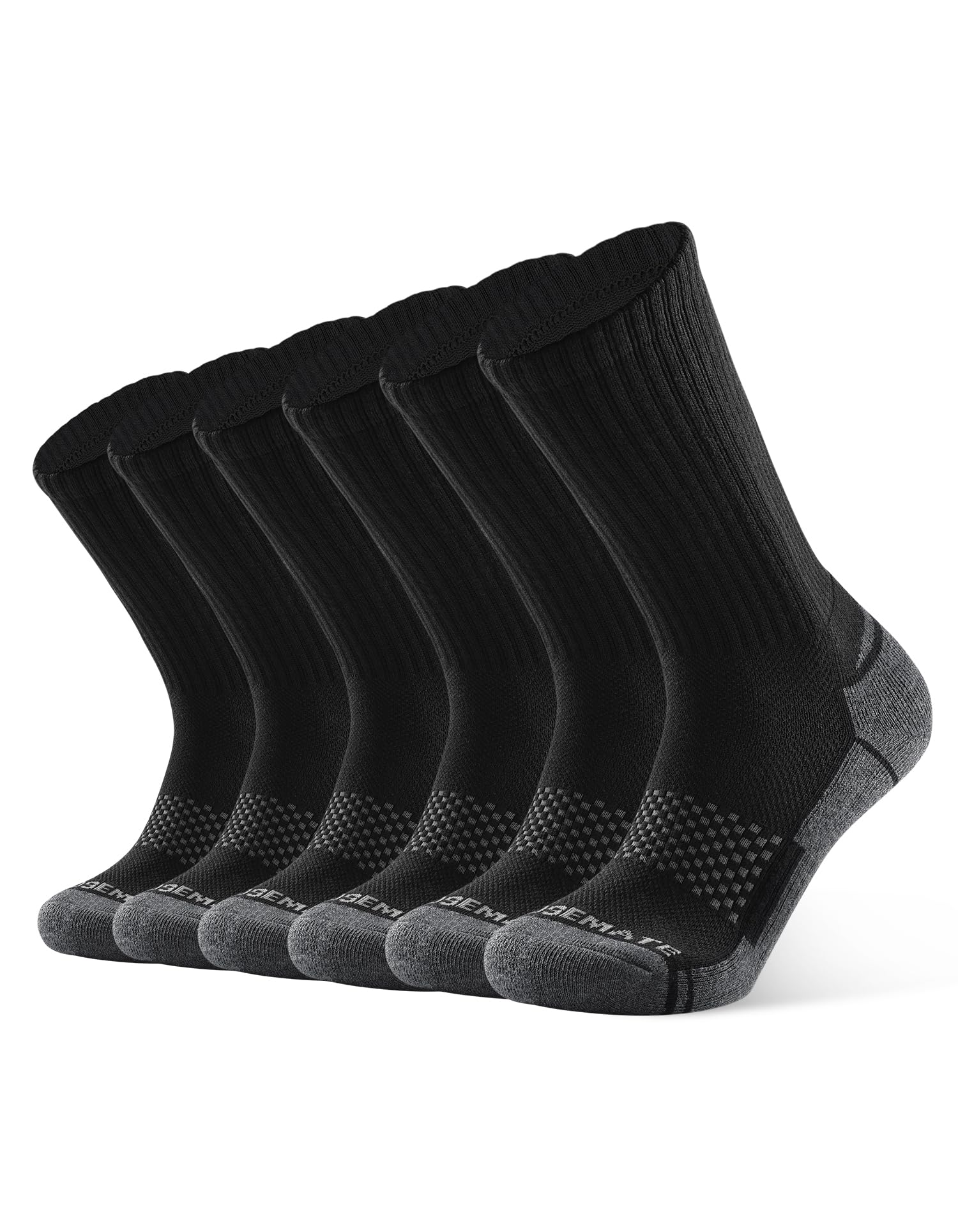CLOSEMATE Mens Sports Cushioned Socks 6 Pairs for Men Crew Athletic Cotton Wicking Breathable Socks for Golf Gym Training Hiking Walking Work