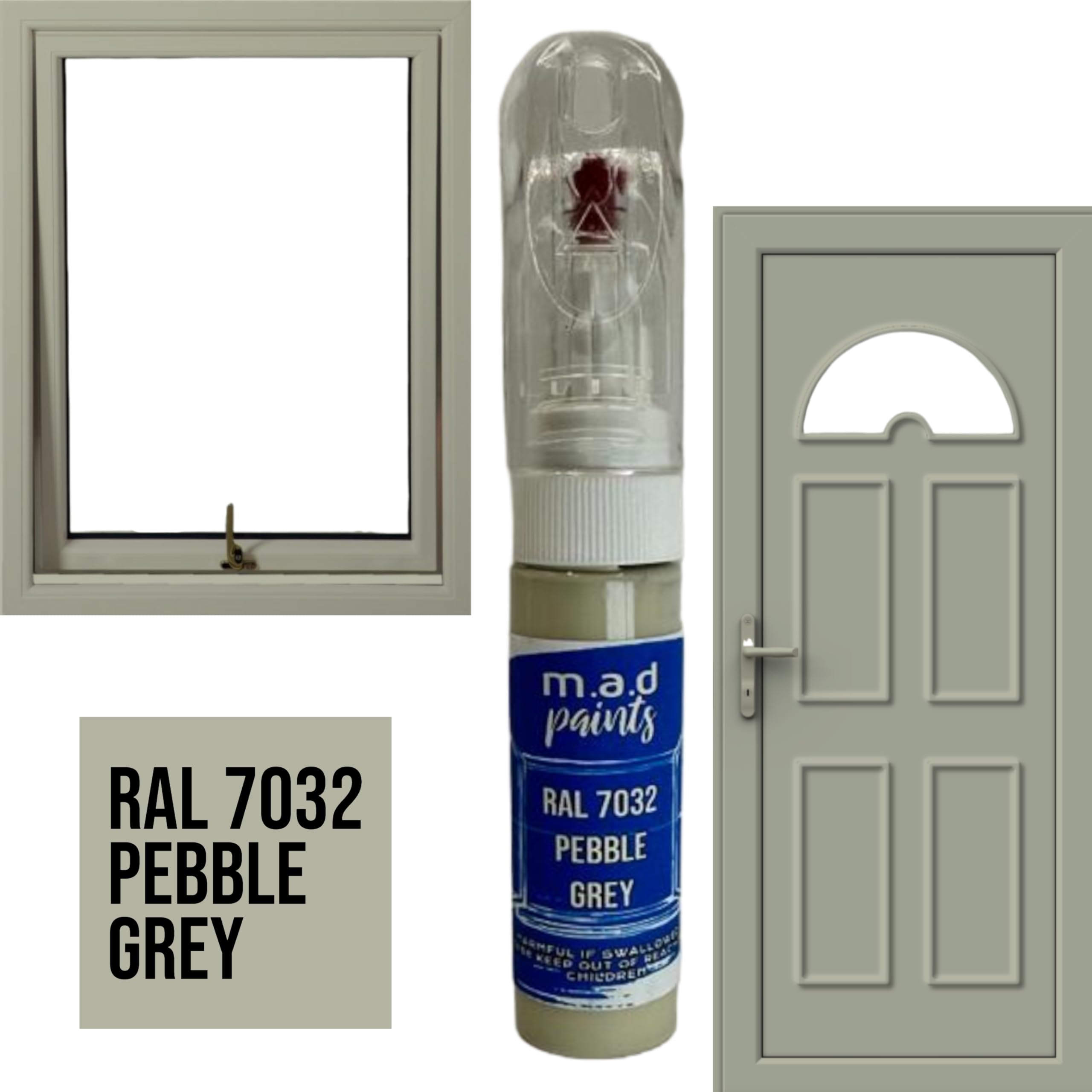 M.A.D MYLDAN AUTO DESIGN M.A.D UPVC Window Door Frame Touch Up Paint Scratch Chip Repair (RAL 7032 PEBBLE GREY)