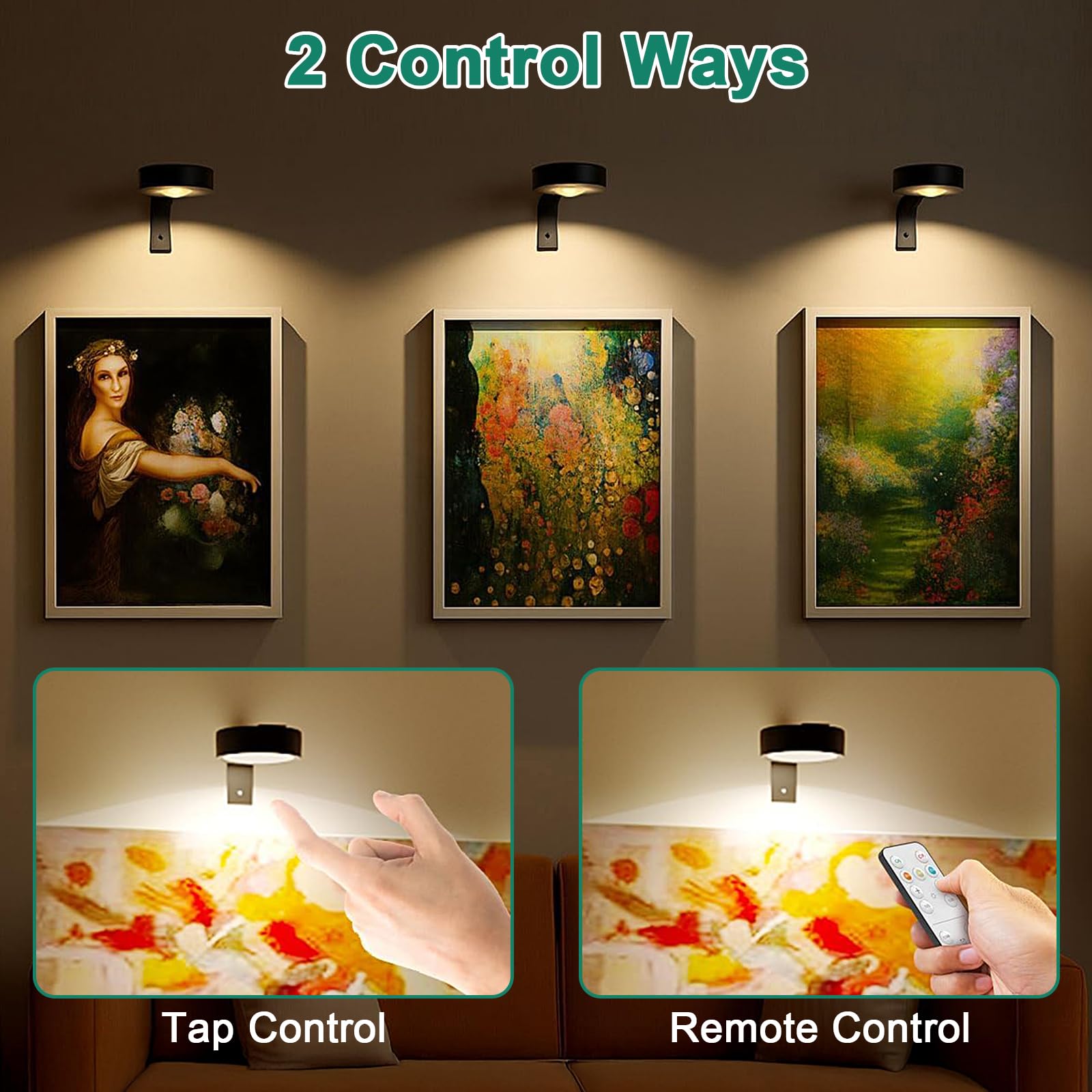 JIMACRO 3 Stück Magnetisches LED Malerei Licht, RGB Aufladbar LED Spot mit Fernbedienung, Lichter Schlafzimmer Wohnzimmer Bildbeleuchtung Leuchte, Vitrinenbeleuchtung Kabellos für Bilderrahmen Bilder