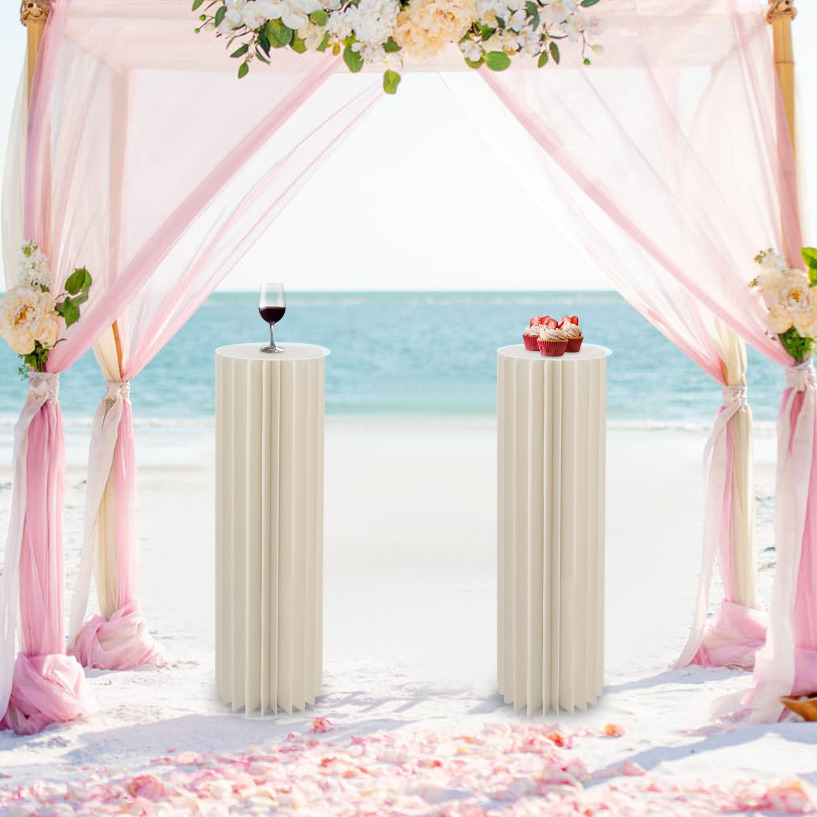 Lote de 2 columnas de flores de cartón 100 cm, soporte para ramo plegable de