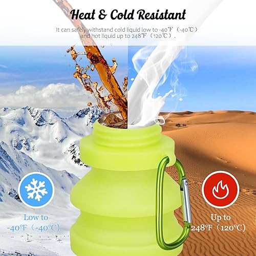 Miniatura 15 de Nefeeko Botella de agua plegable, reutilizable, sin BPA, de silicona, plegable, para viajes, gimnasio, camping, senderismo, botella de agua portátil