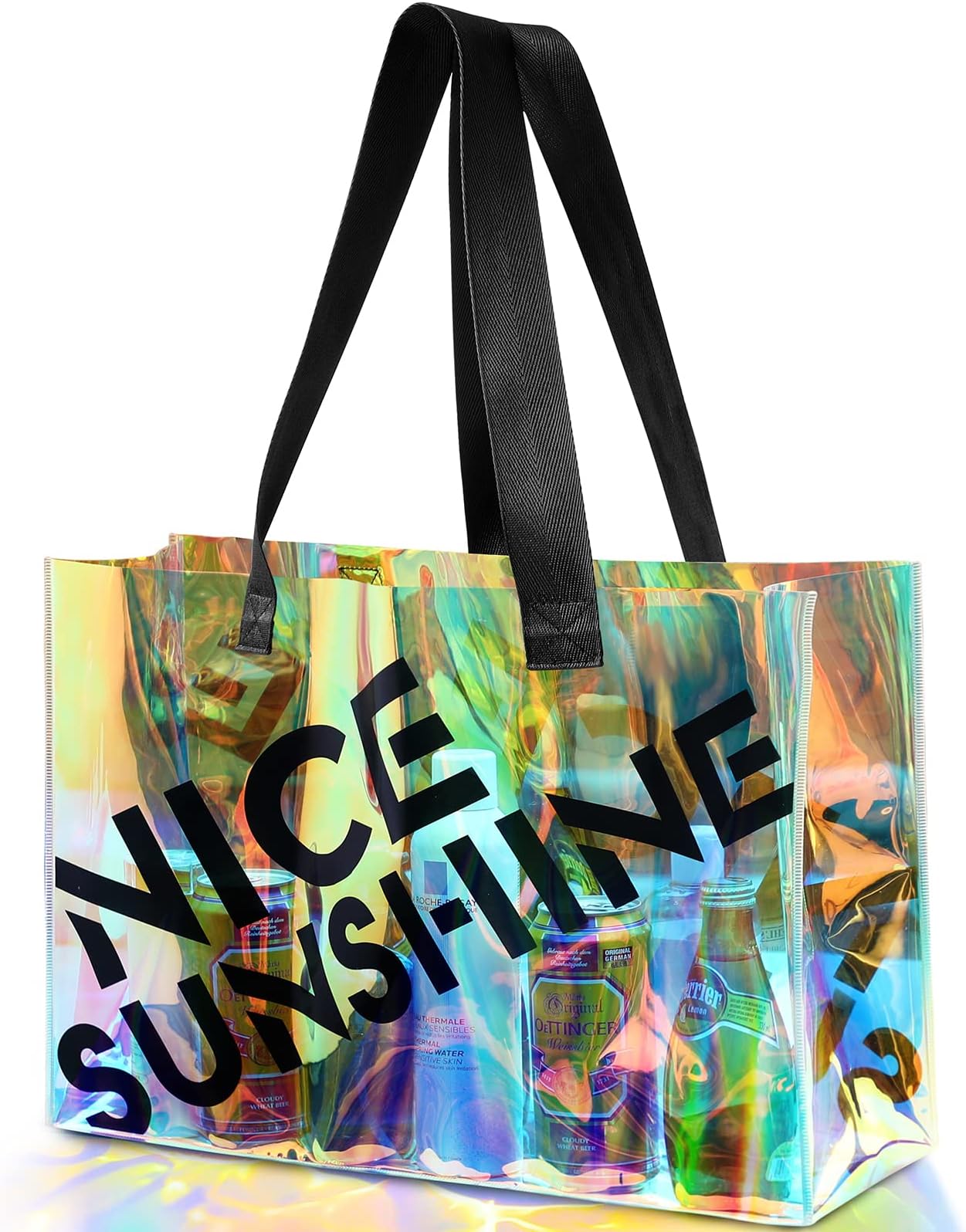 Beach Bags for Women - Extra Large Beach Tote Beach Bags Waterproof Sandproof, Beach Bag for Pool Travel Picnic Camping Daily, with Little Bag - Iridescence