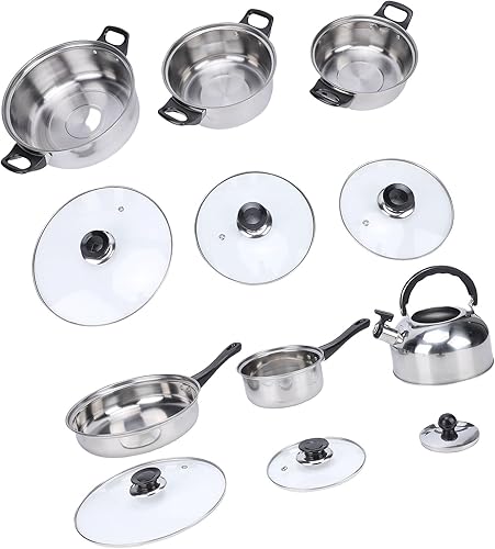 Miniatura 5 de Tnfeeon Home Kitchen Cookware Sets with Glass Lid Sturdy Noodles Pot Kitchen Cooking Pots and Pans for Indoor Boiling Soups Sauce, Cookware Sets