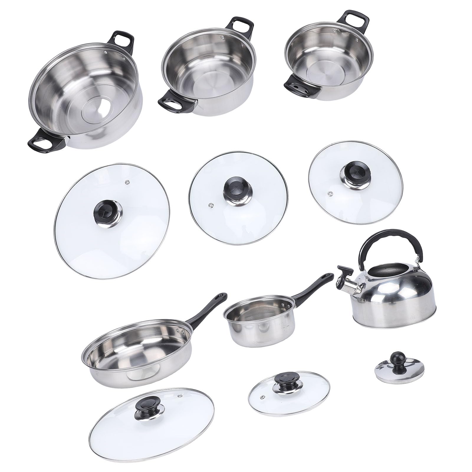 Mingzhe Juego de Utensilios de Cocina Acero Inoxidable, Ollas y Sartenes Duraderas con Tapas Vidrio para Cocina Profesional y Uso Doméstico