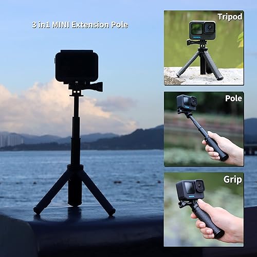 Miniatura 4 de SOONSUN Mini palo selfie extensible para GoPro, portátil de mano selfie stick trípode soporte para GoPro Hero 13121110 9876543, sesión, fusión,