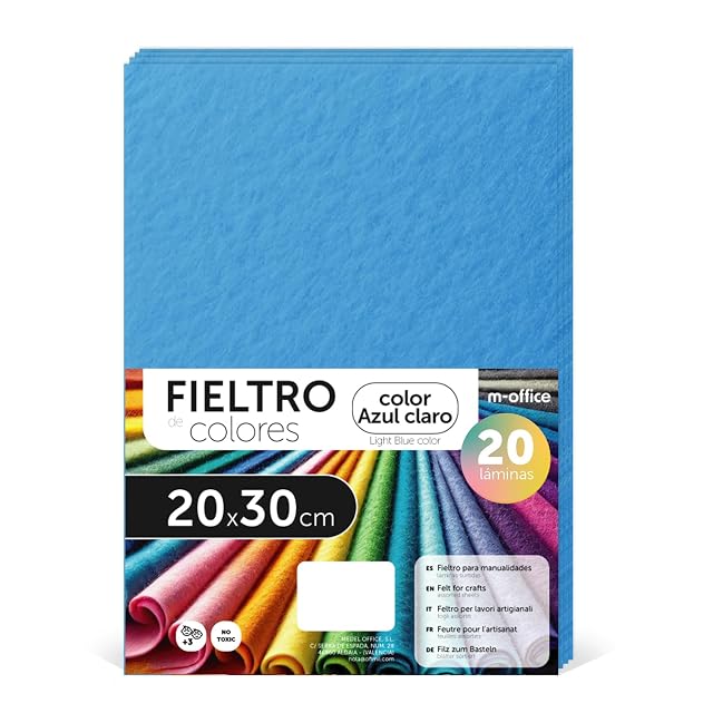 Fieltro para Manualidades, Fieltro de Colores, Suave y Flexible, Material para Costura, Telas Patchwork, Ideal para proyectos DIY, artesanía o decoración, 20x30cm - m-office (azul claro, 20 uds)