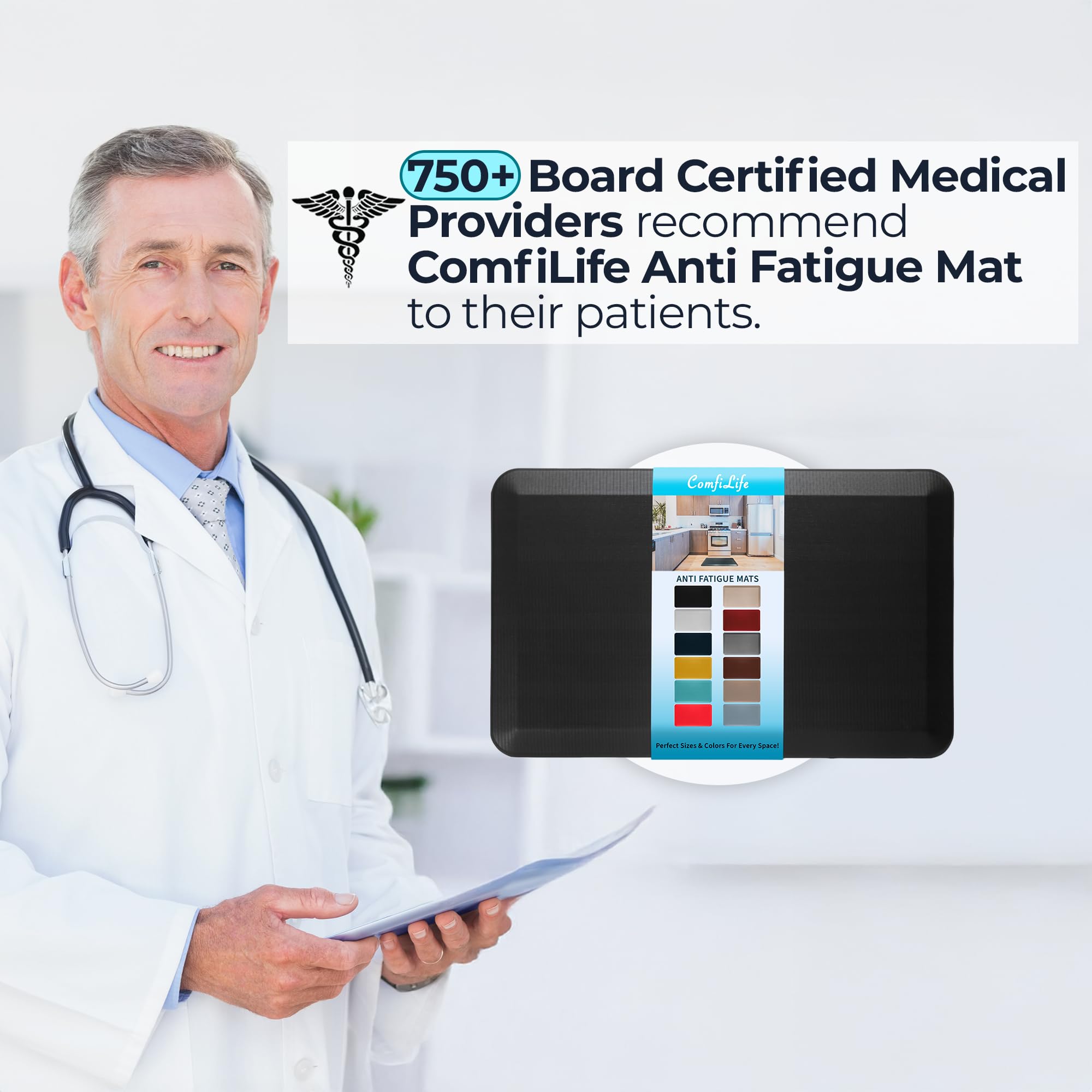 ComfiLife Anti Fatigue Floor Mat – 3/4 Inch Thick Kitchen Mats for Floor, Standing Desk Mat, Kitchen Rug – Comfort at Home, Office – Durable – Stain Resistant – Non-Slip Bottom (24" x 70", Black)