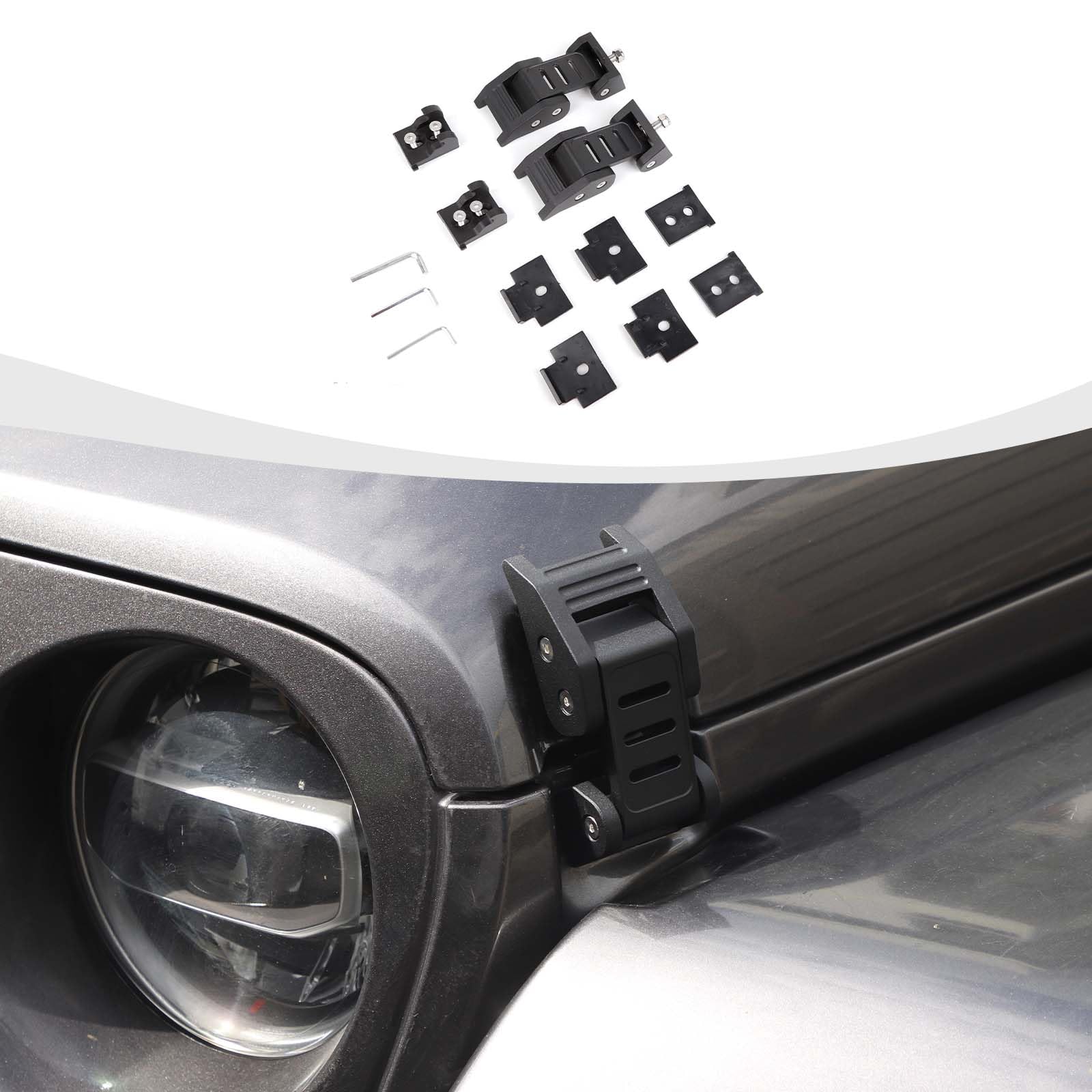 RAZPOY JK Hood Latches, JL Aluminum Hood Catch Lock Compatible with Jeep Wrangler JK JL & Gladiator JT Exterior Accessories (Type B, Black)