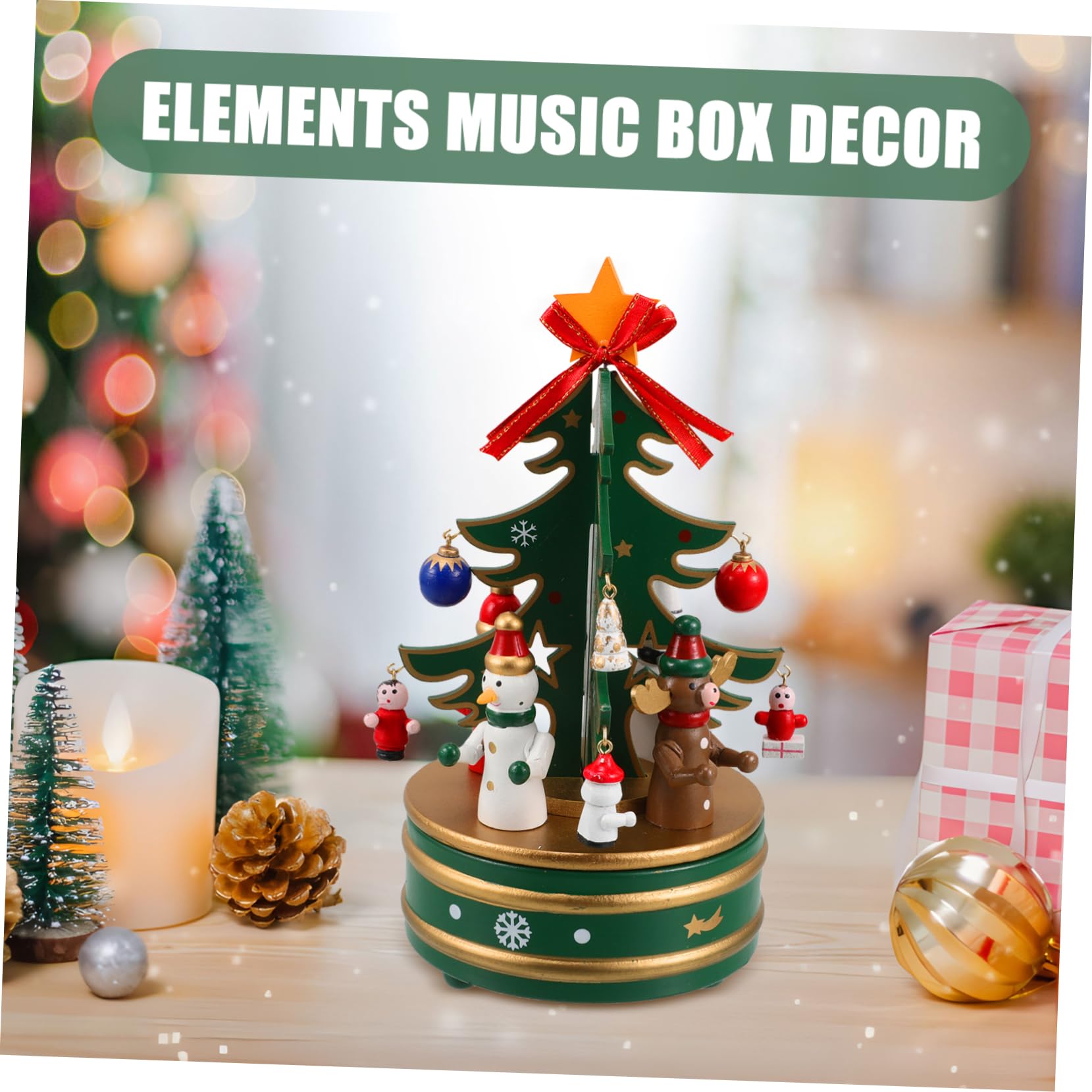 VICASKY Carillon in Legno a Forma di Abete Verde, Musicale e Rotante, Decorazione Natalizia per Regali e Arredare Ambienti dal Design Incantevole Stili Multipli
