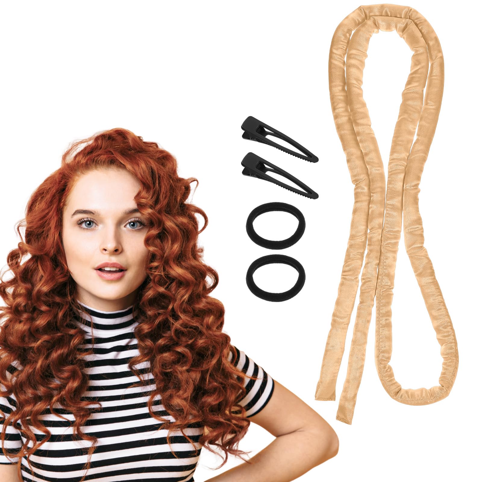 Heatless Curling Rod Stirnband, Heatless Hair Curler über Nacht für lange kurze Haare, keine Hitze über Nacht Locken mit dünnen Lockenwicklern zum Schlafen für lange Haare (Gold)