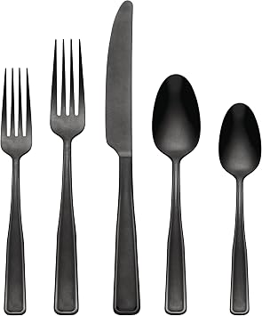 Oneida Silverware Set, Reid Vintage Black Tumbled 20 Piece Flatware Set, Service For 4, 18/0 Stainless Steel, Dishwasher Safe, Cutlery Sets, Utensils Sets, Knives Spoons And Forks Black, 20 Pieces