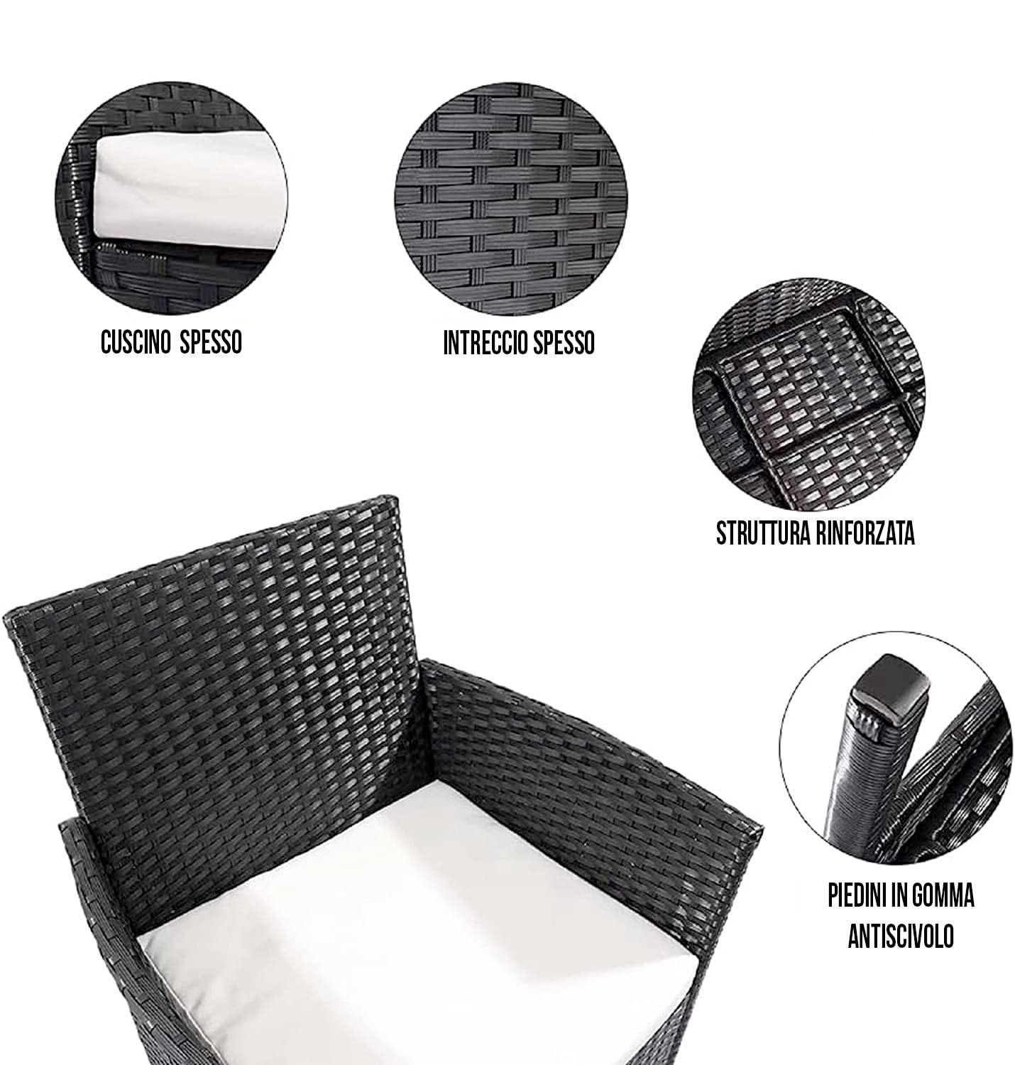 Set Di Mobili da Giardino in Rattan 4 Posti Salottino Salotto E Tavolino Con Ripiano In Vetro 2 Poltrone E Divano 2 Posti Con Cuscini Sfoderabili Giardino Esterno Piscina Veranda Terrazzo (Gray)