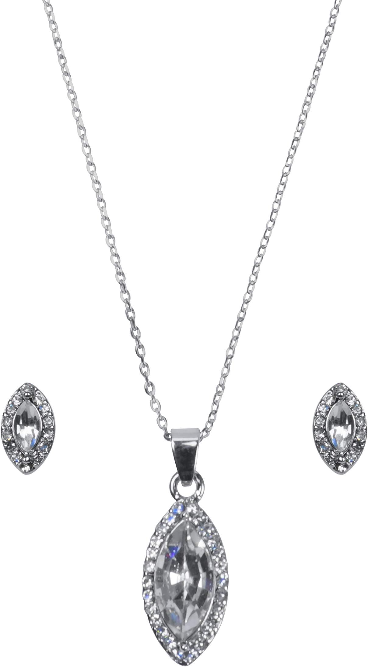 Buckingham Jewellery Necklace and Earrings Set - Rhodium Plating with Crystals in complimentary Gift Box