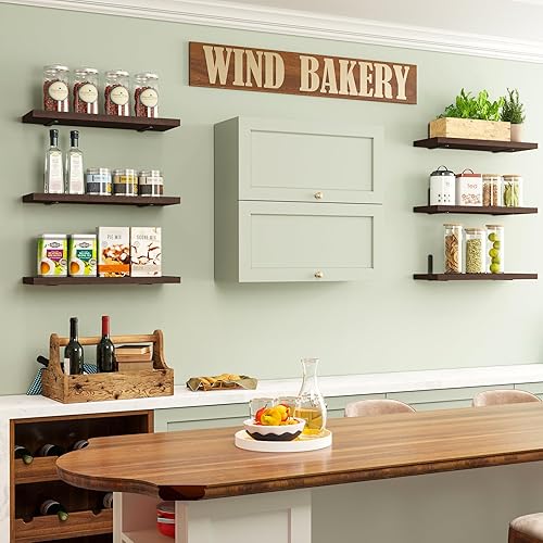 Miniatura 7 de Fixwal Estantes flotantes, 6 juegos de estantes de pared de madera rústica para dormitorio, 4.7 pulgadas de ancho para decoración de pared, estilo