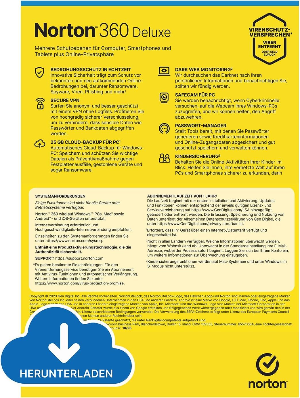 Norton 360 Deluxe 2026 2plus1 | 3 Geräte| 1 Jahr | Aktivierungscode per Email