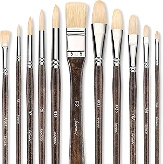 Professional Oil Paint Brush Set, Fuumuui 11pcs Superior Hog Bristle Paint Brushes Perfect for Oil Acrylic Gouache Painting
