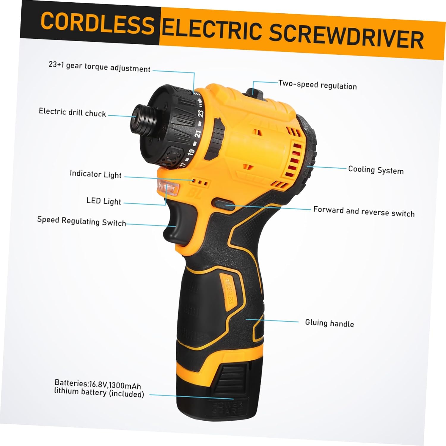 KALLORY Cordless Electric Screwdriver Tool with Brushless Motor Rechargeable Design for Home Repair Projects High Speed Includes US Plug
