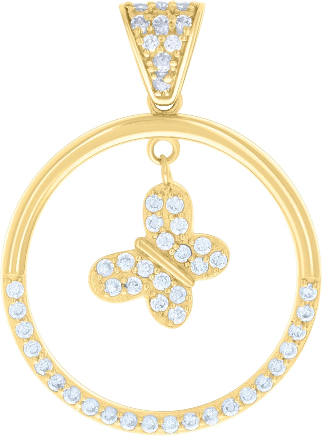 Jewels By Lux 14kt Yellow Gold Womens Cubic-Zirconia Circle Butterfly Dangling Fashion Charm Pendant