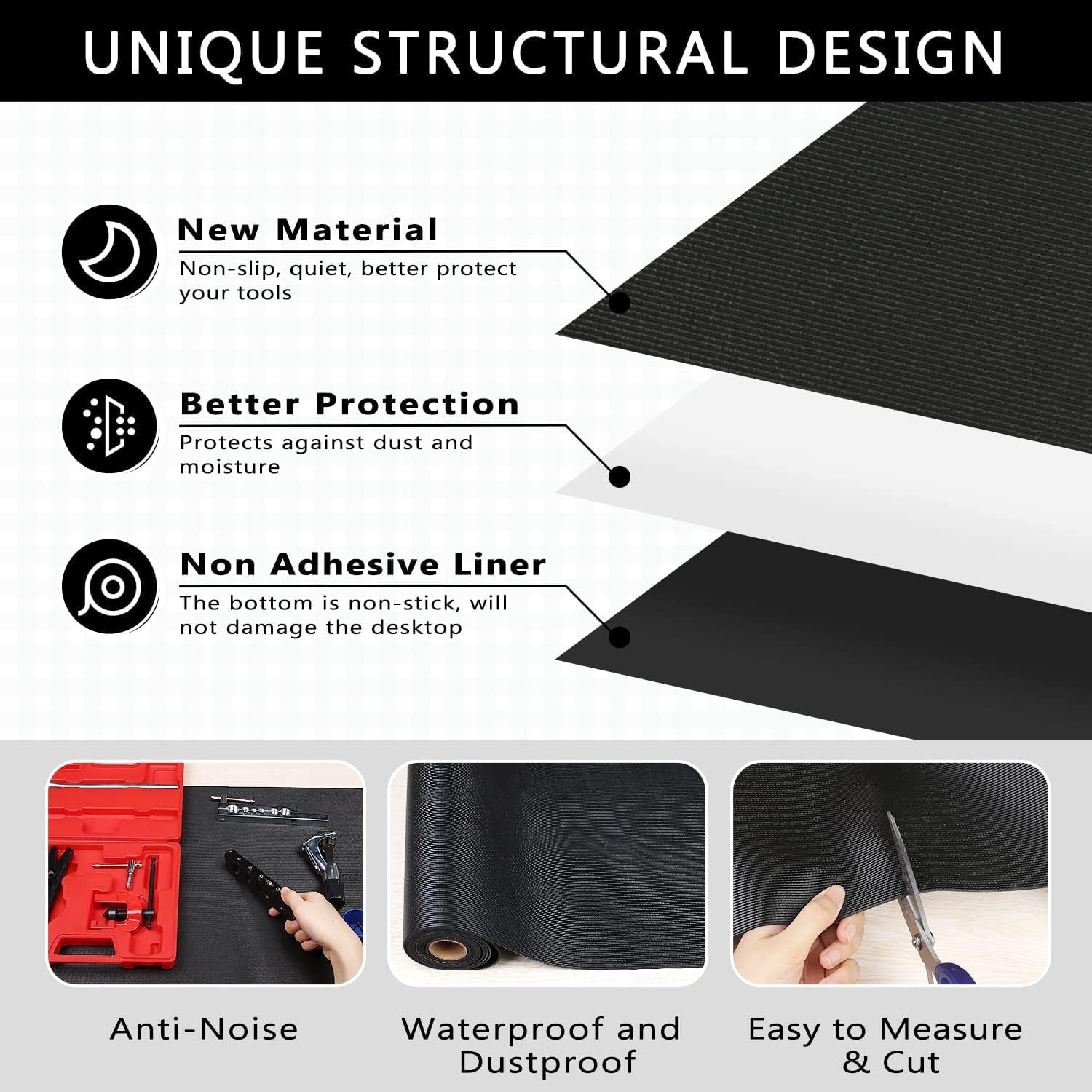 Foam Toolbox Liner Drawer Liner, Non-Slip Shelf Liners 11.8"W x 59"L Black