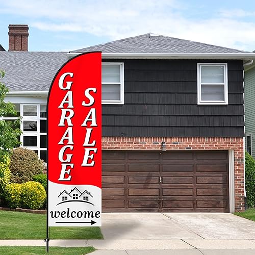 Miniatura 7 de Letrero de venta de garaje, kit de bandera y poste publicitario Swooper, bandera de venta de garaje para patio, bandera de plumas, kit de poste de