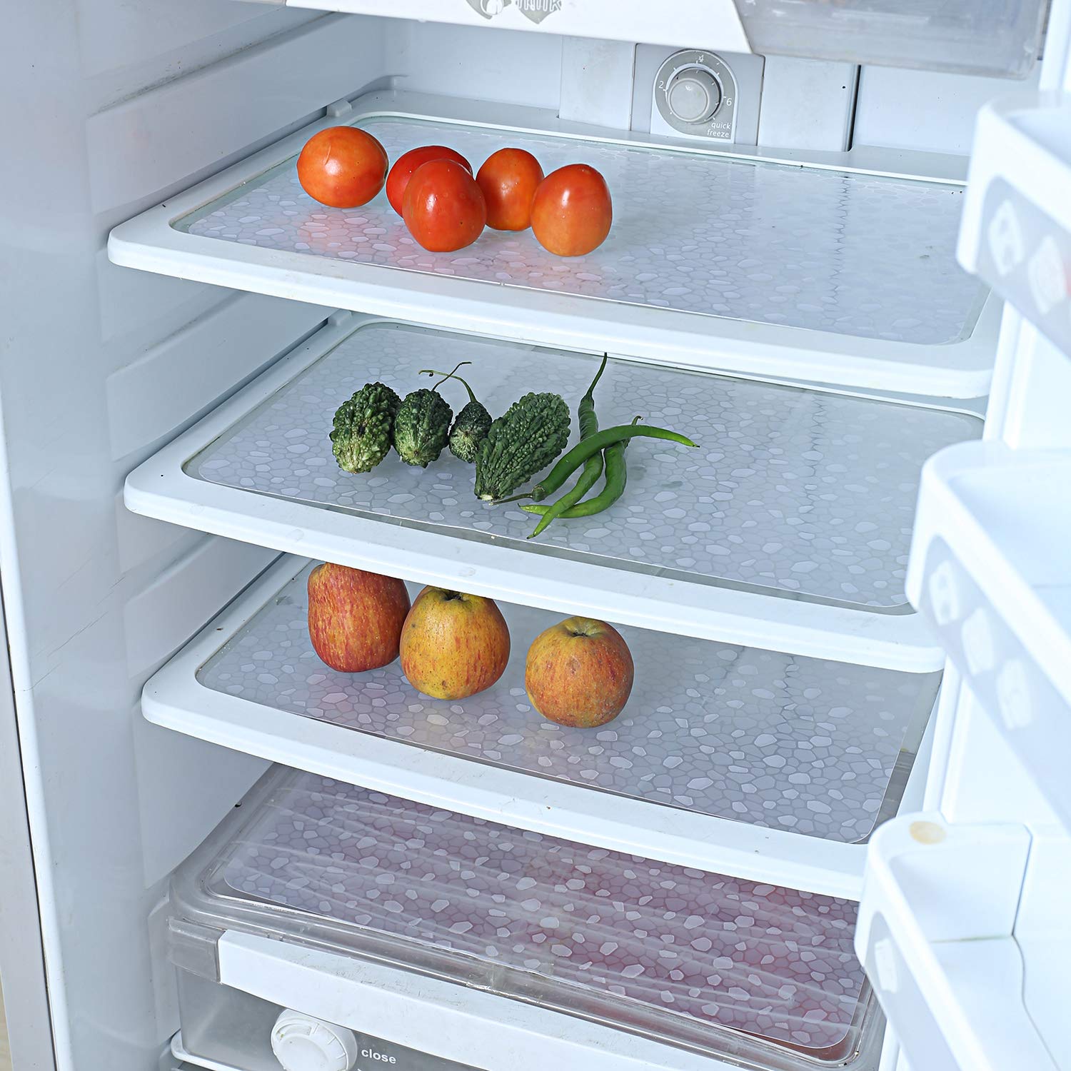 KUBER INDUSTRIES Stone Design 6 Piece PVC Refrigerator Drawer Mat Set White, CTKTC02110, standard