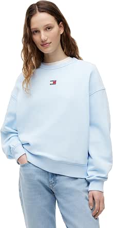 Tommy Jeans Women's Medium Weight Pullover Crewneck with Center Embroidered Flag Logo
