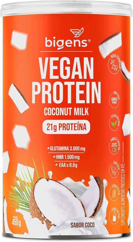 Vegan Protein coconut milk, 21g de proteína ervilha e arroz, GMO Free, Glutamina, HMB, EAAs, Vitaminas B Metil, 450g, Biogens (Coco)