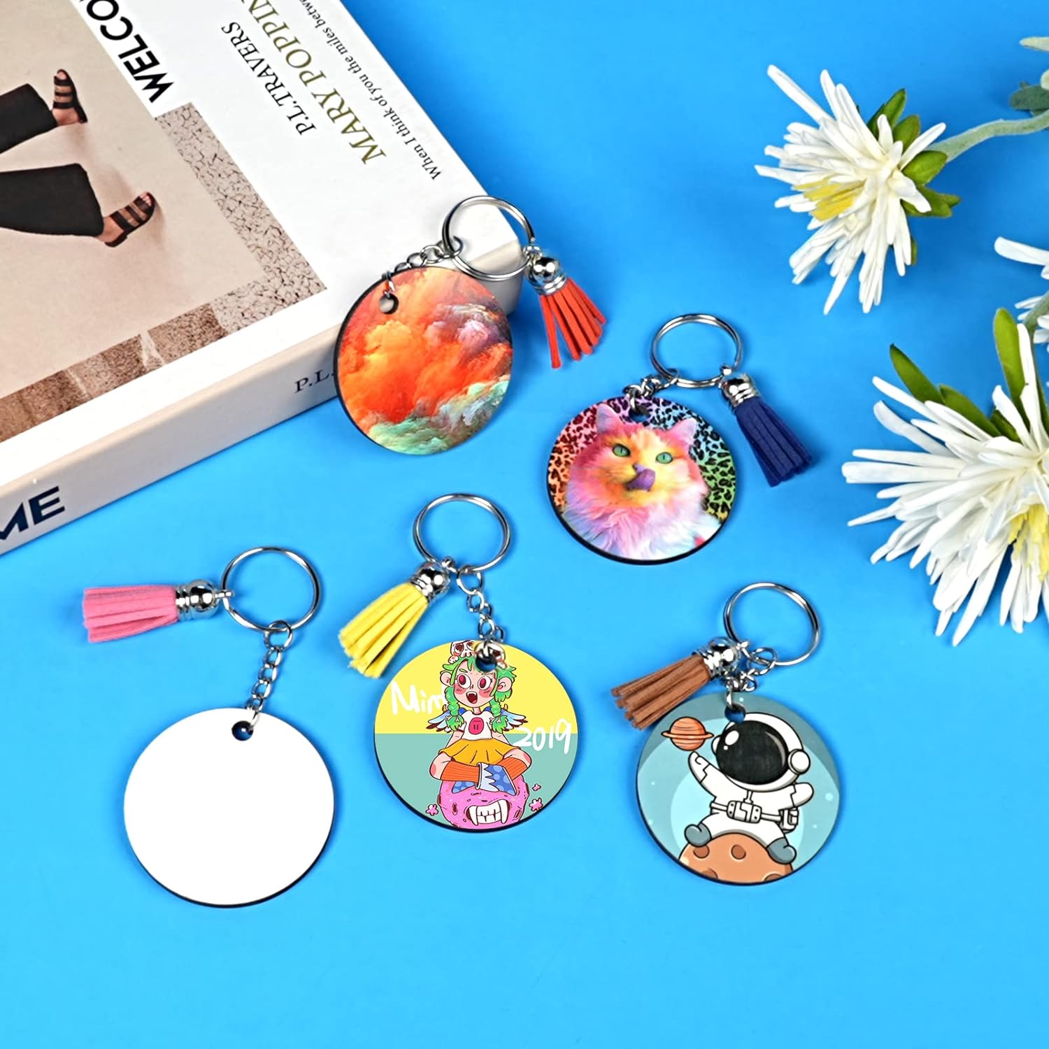 HTVRONT Sublimation Keychain Blanks - 120Pcs Round MDF Keychains with Tassels - Heat Transfer Keychains - Adult Unisex Gift (Pack of 2)