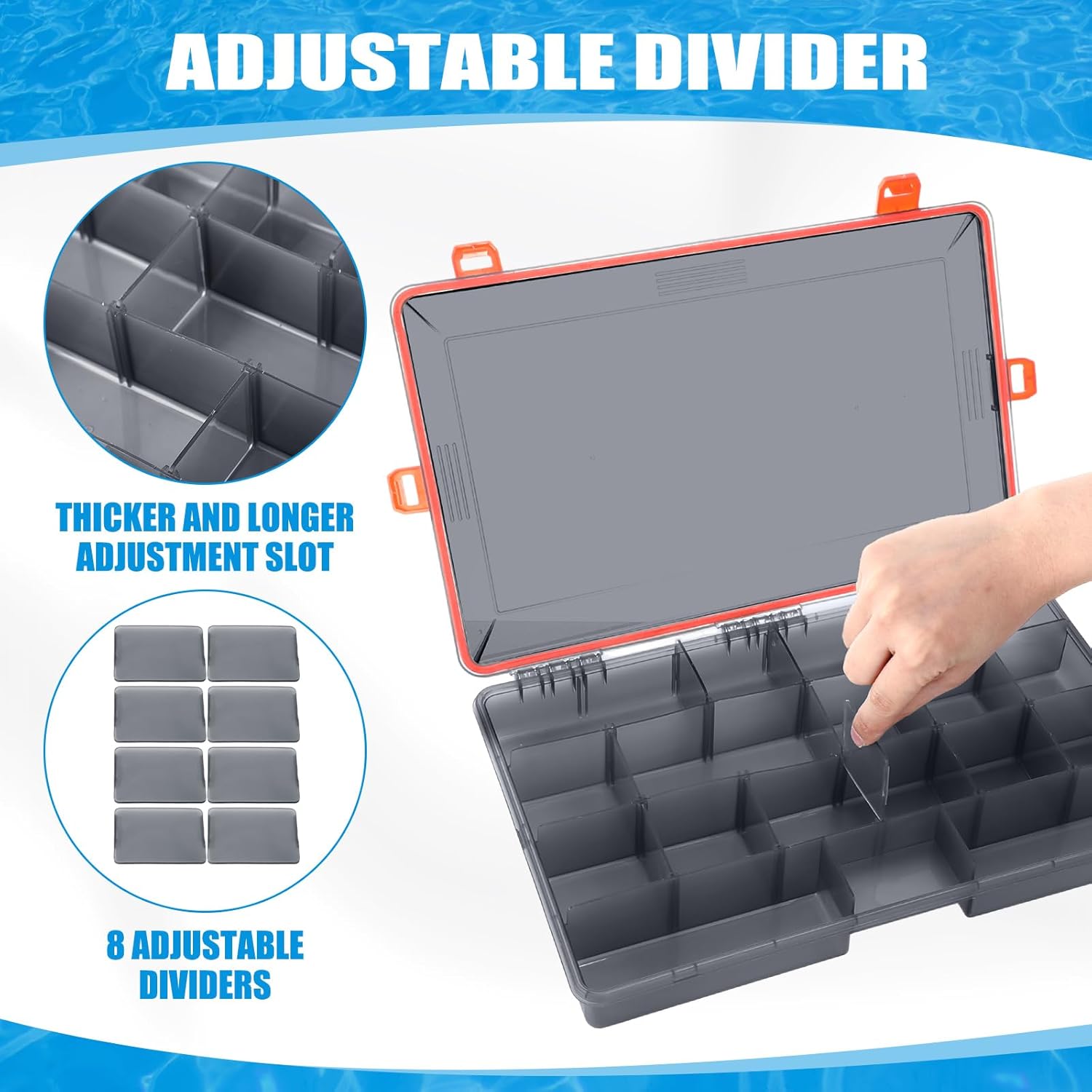 Wonderjune 6 Pack Fishing Tackle Boxes Waterproof 3600 and 3700 Tackle Trays with Removable Dividers Plastic Storage Organizer Bait Vault Camouflage Box for Freshwater Saltwater (Orange,3700)